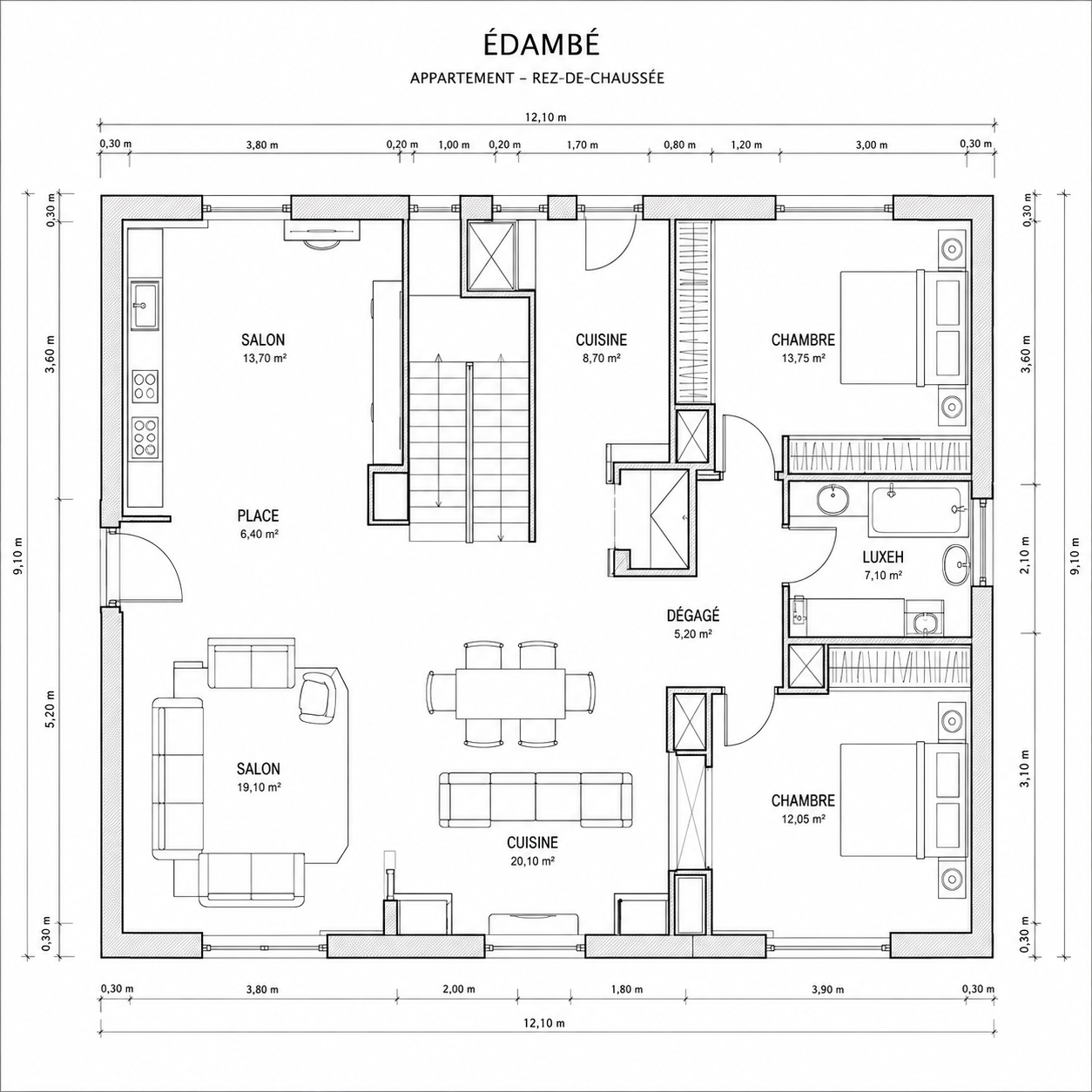 Plan d'aménagement d'un appartement haussmannien — étude, conception et réalisation Bati Decozah